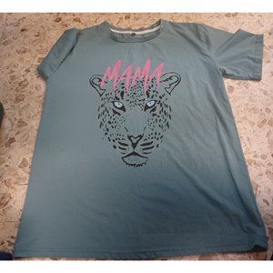 Blooming Jelly Woman's "Mama" T-Shirt Blue-Green Large Short Sleeve